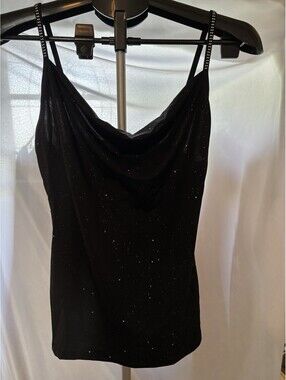 Y2K Era Black Camisole Top With Rhinestone Embellishment Straps